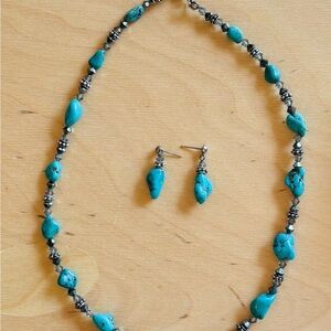Blue and Silver Necklace with Turquoise Stones